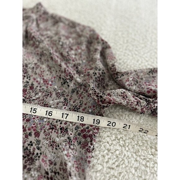LOFT Floral Semi Sheer V-Neck Popover Long Sleeve Relaxed Fit Top Beige Size XS - Picture 7 of 8